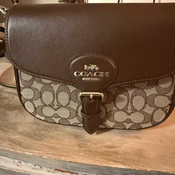 Coach Dark Brown and Gray Crossbody Bag Amelia Saddle Bag - Picture 2 of 6